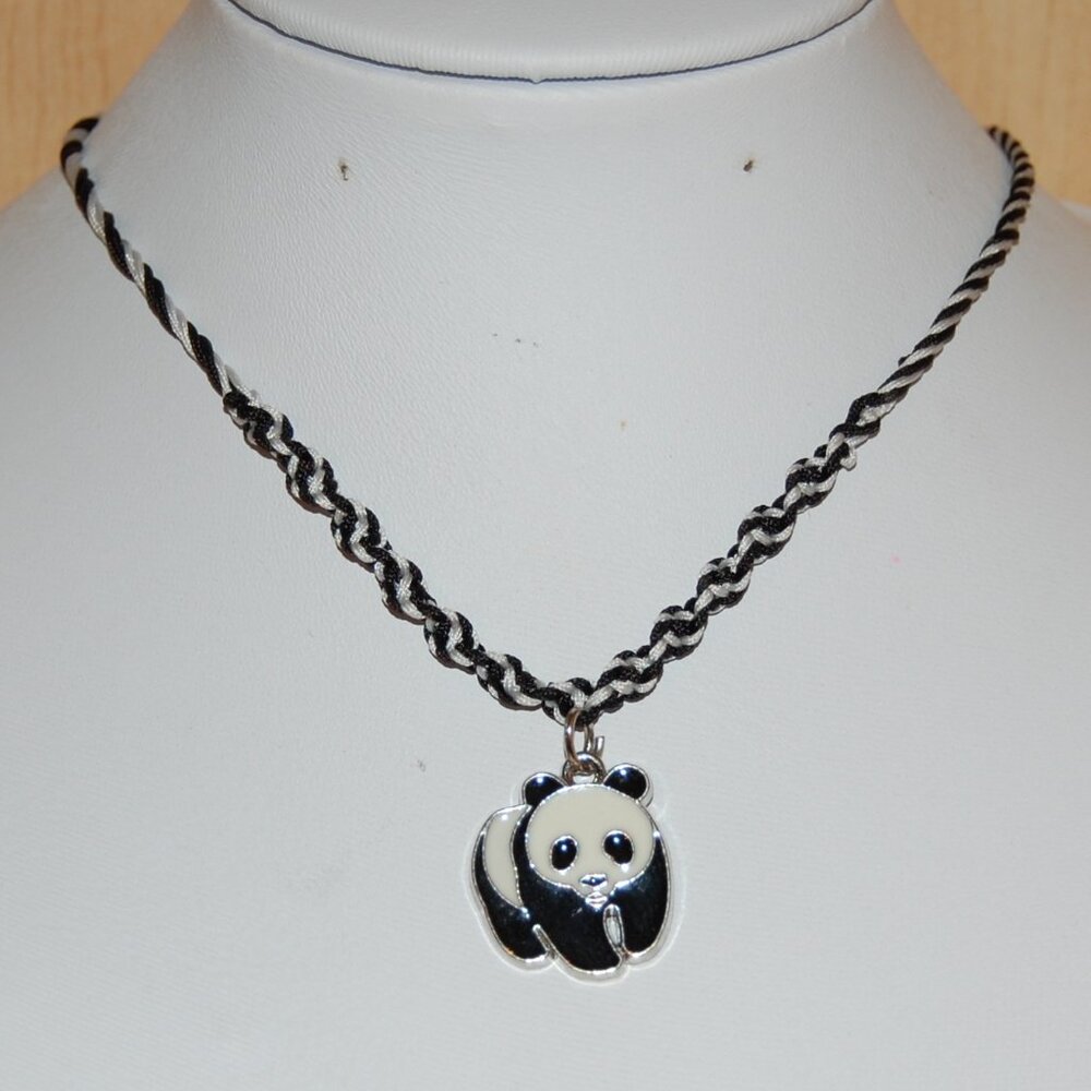 Panda Necklace,Braided Cord,Colorful Necklace,Bicolor Cord Necklace
